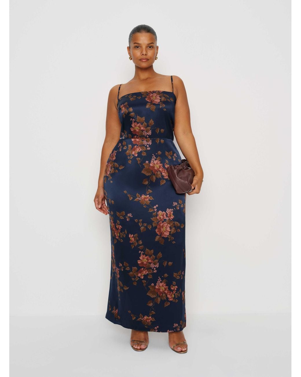 navy frankie silk dress Reformation Frankie Silk Maxi Dress