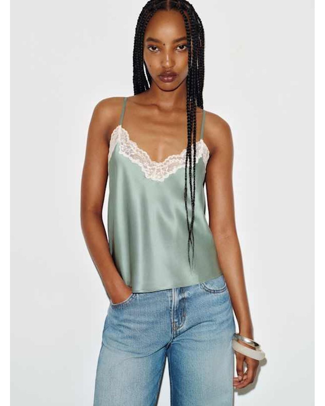 Reformation Blue Teddy Silk Top