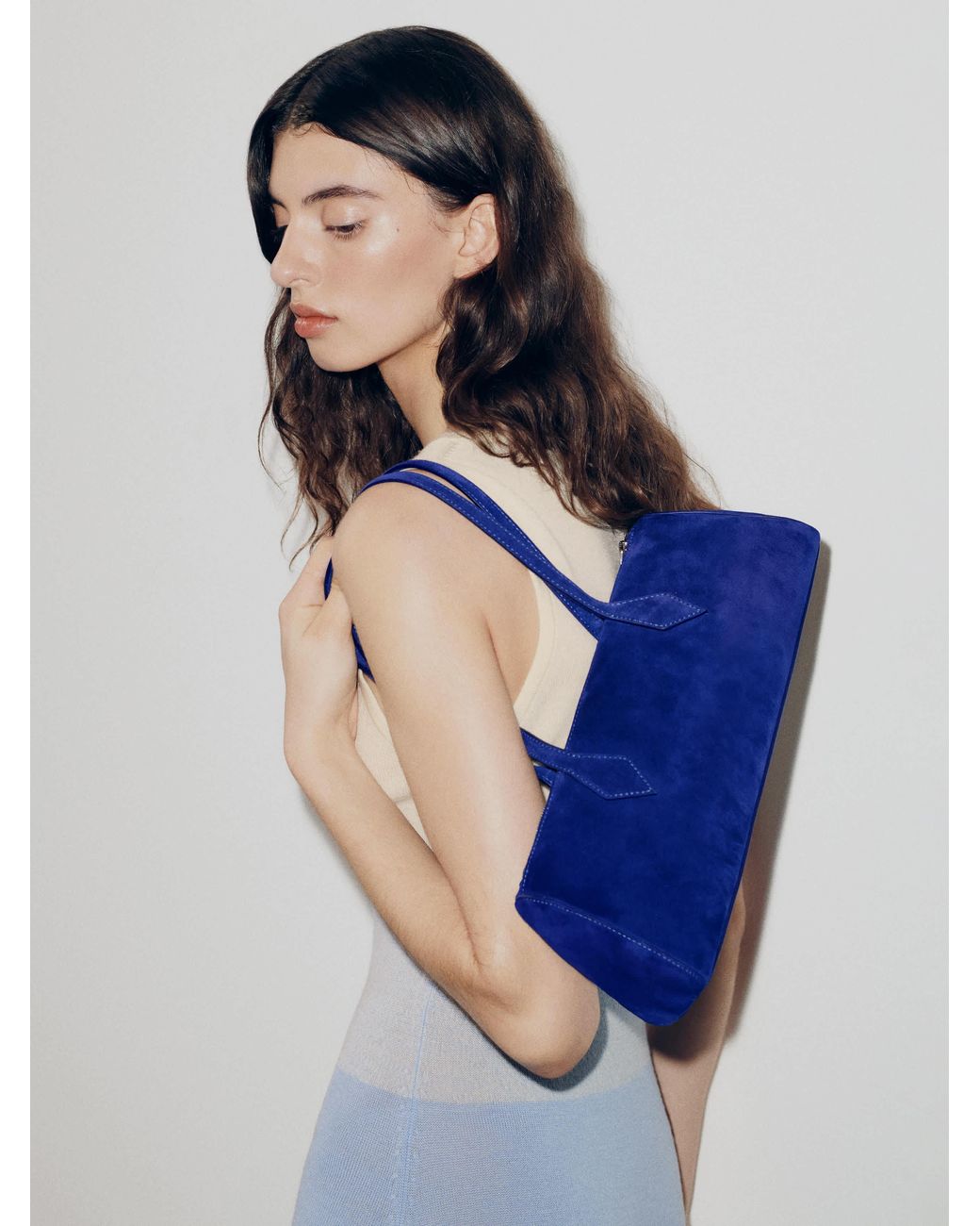 Reformation Blue Sofia East West Shoulder Bag