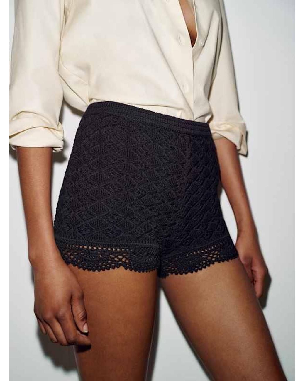 Reformation White Donya Cotton Crochet Shorts