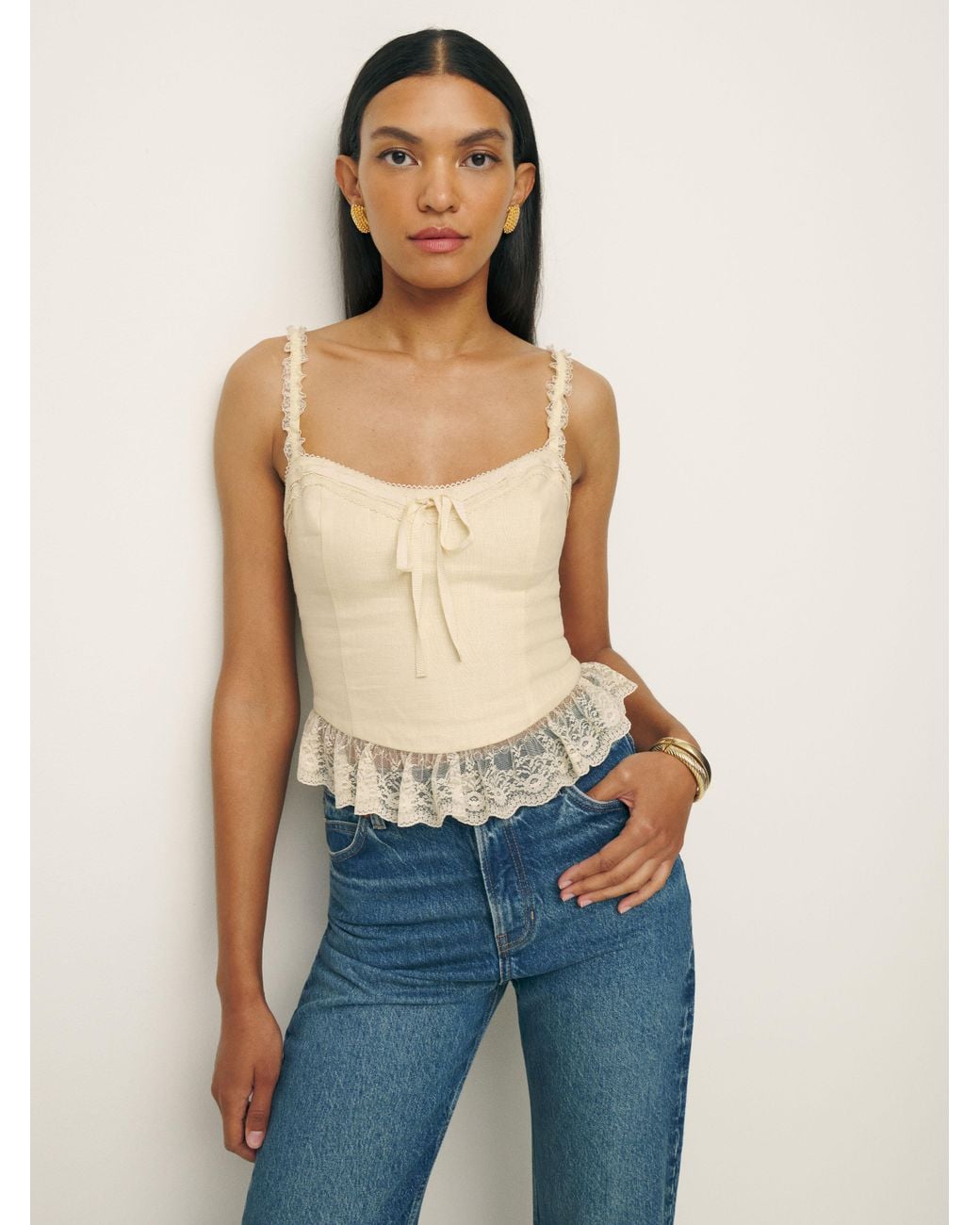 Reformation Paola Linen Top in Blue | Lyst