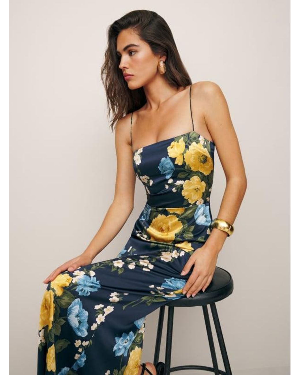 Reformation Petites Frankie Silk Dress in Blue | Lyst UK
