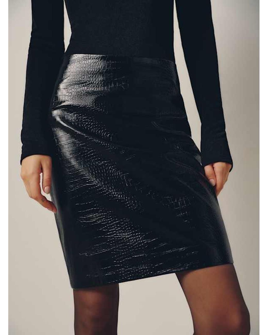 Reformation Blue Veda Elle Leather Skirt Patent Croc