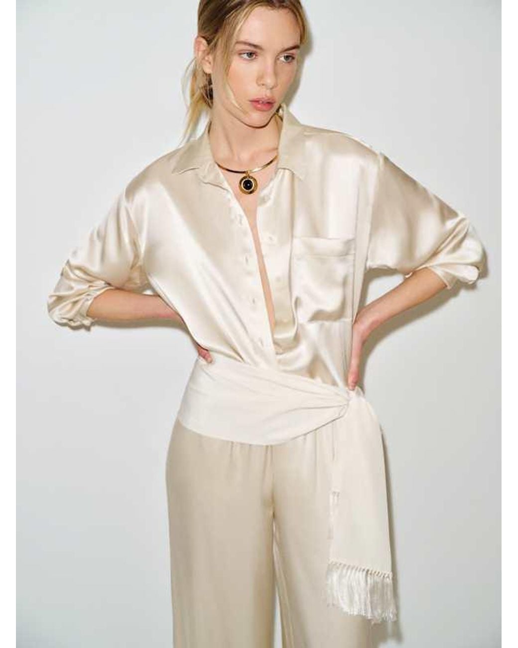 Reformation White Eli Oversized Silk Shirt