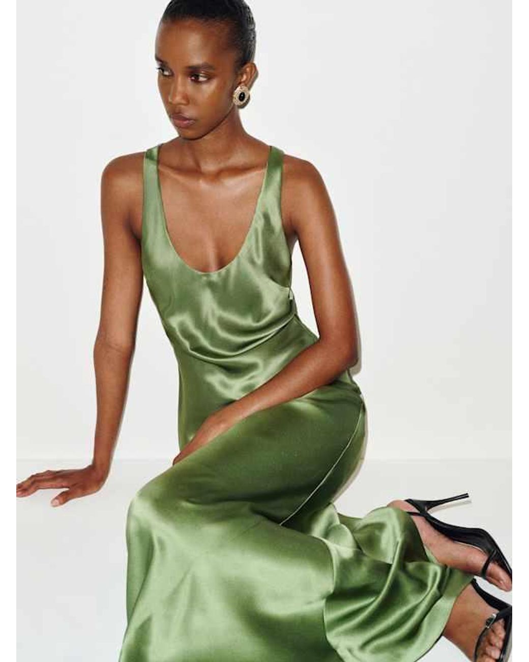 Reformation Green Justina Silk Dress Jade