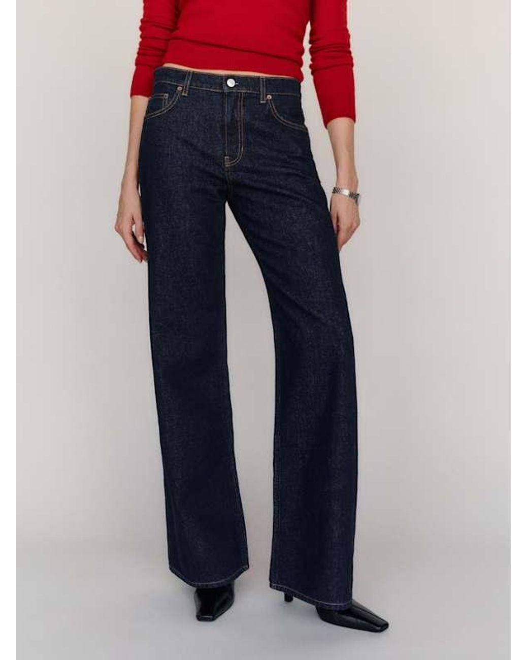 Reformation Blue Cary Low Rise Slouchy Wide Leg Long Jeans