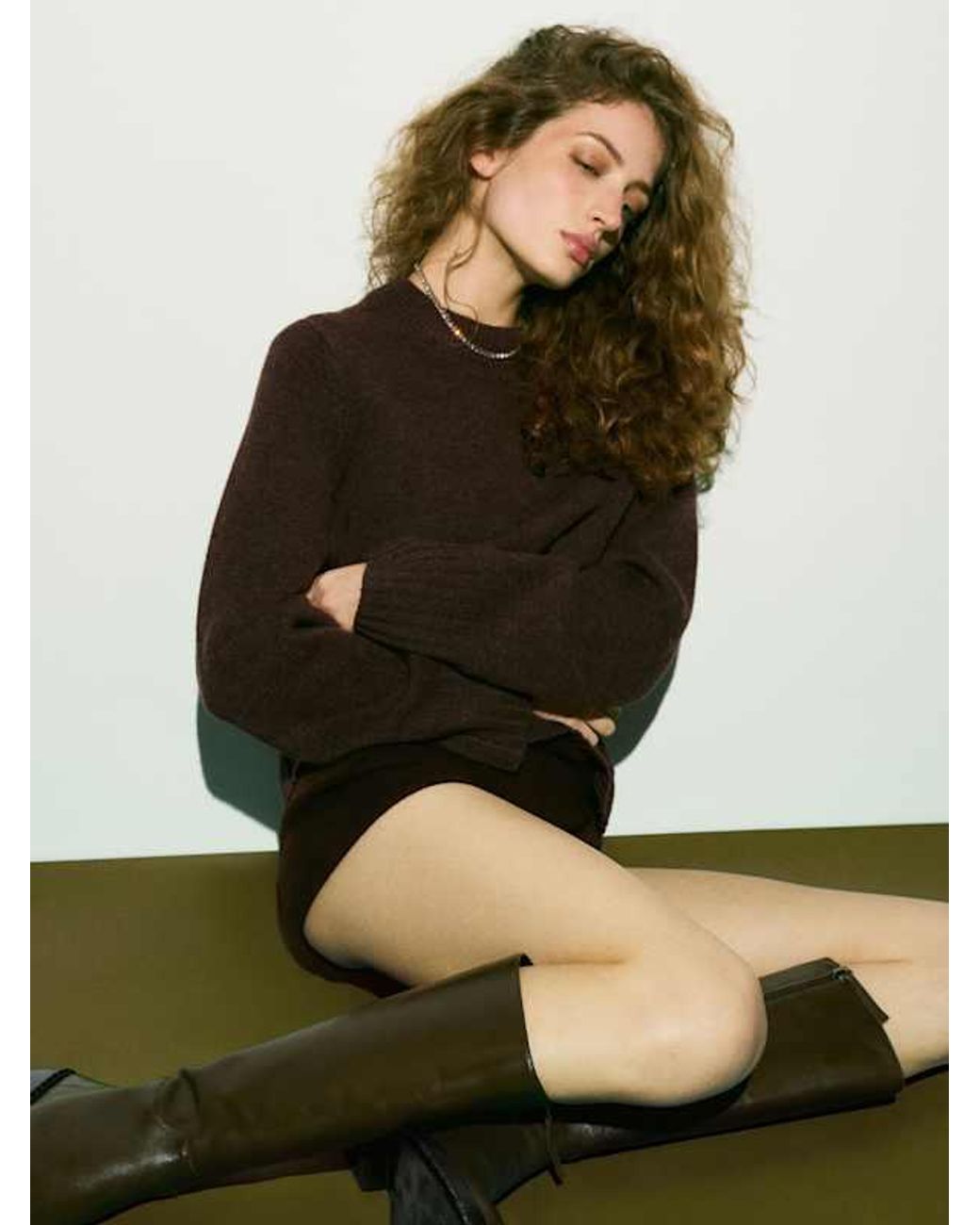 Reformation Brown Cove Cashmere Oversized Crew Sweater
