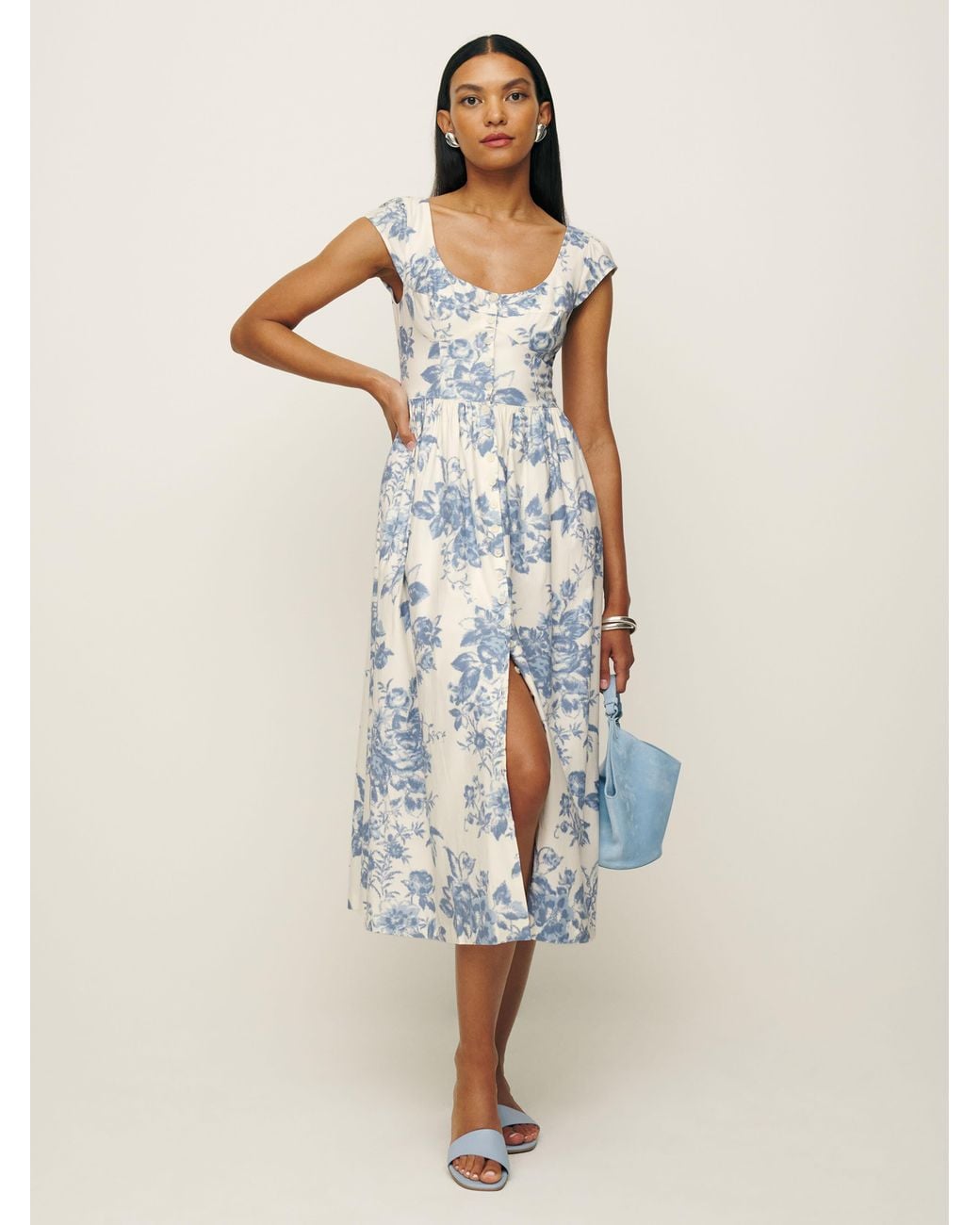 reformation florrie floral cotton midi dress Reformation Florrie Dress 2 in Blue