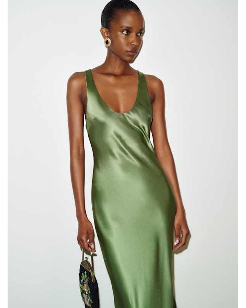 Reformation Green Justina Silk Dress Jade