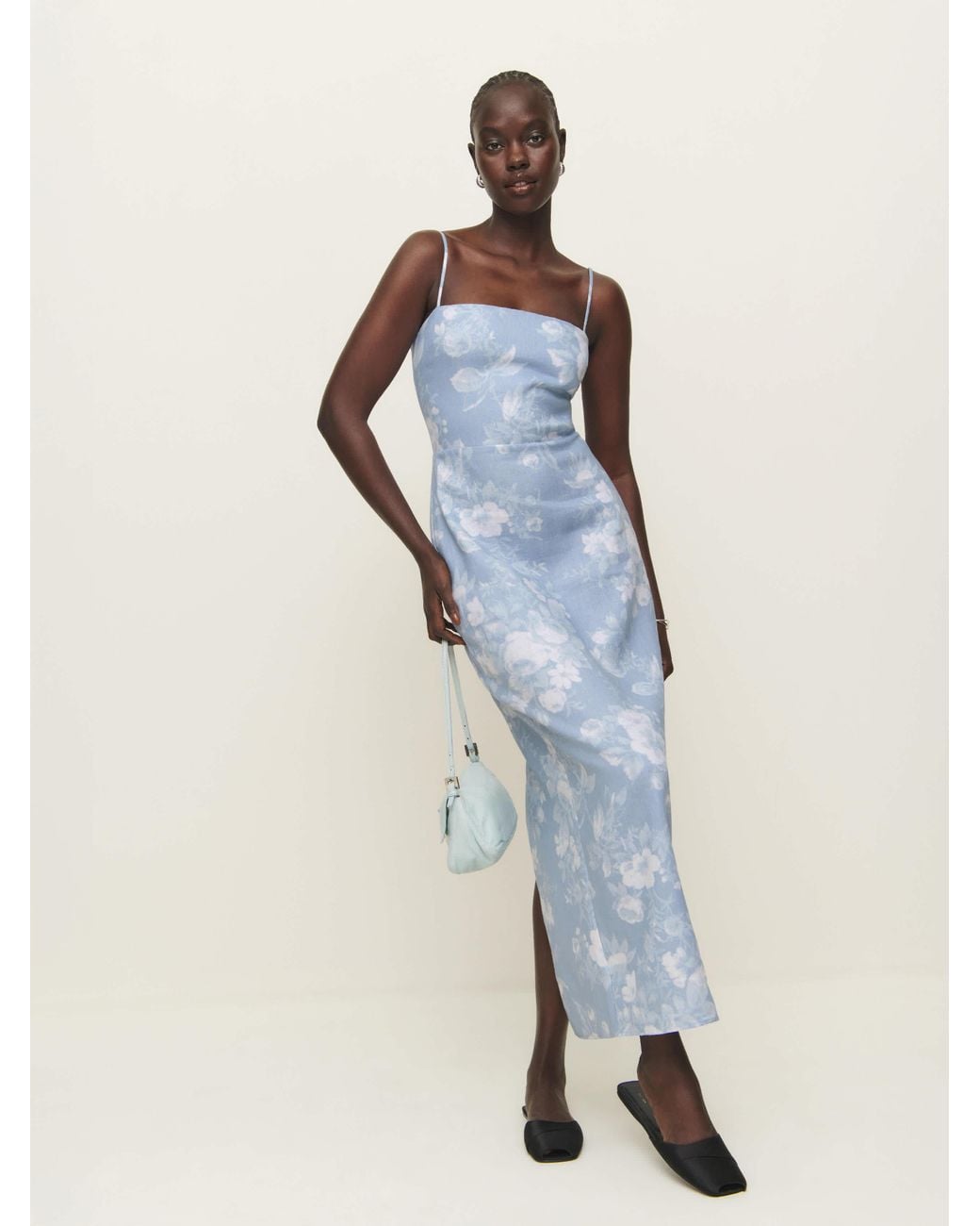 reformation frankie linen dress 100% Fitted Maxi Size 10 White Smocked Back Slit FIT Model is 180cm/511 Chest Reformation Frankie Linen Dress in