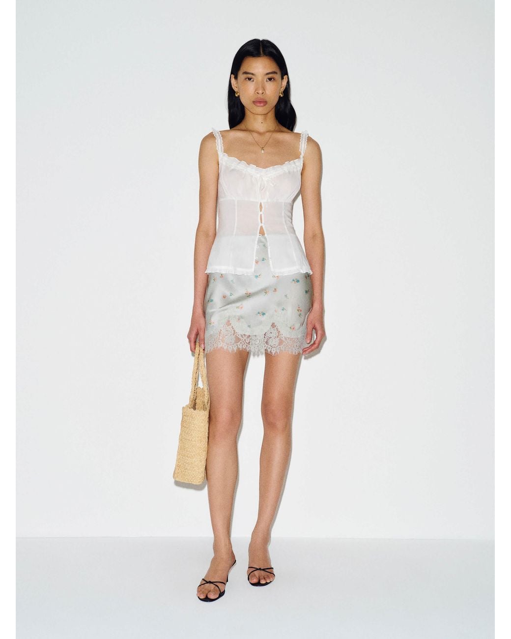 Reformation White Carolina Silk Mini Skirt