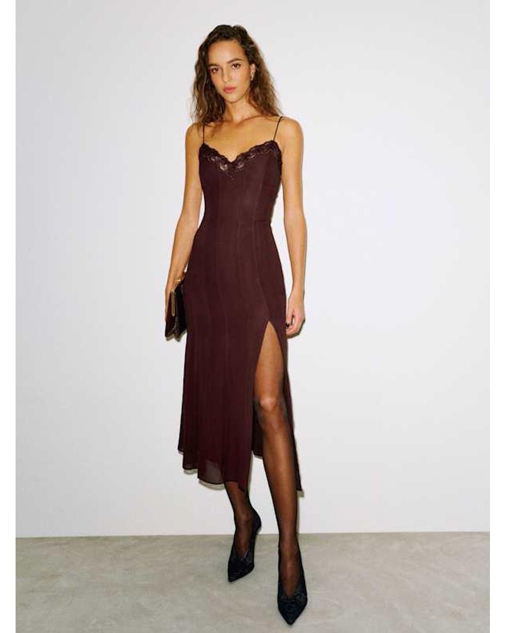 Reformation Lucine Dress Lace 2 in Brown | Lyst