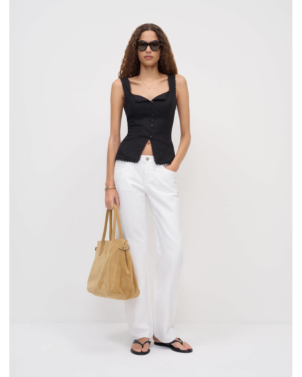 Reformation Black Viola Linen Top