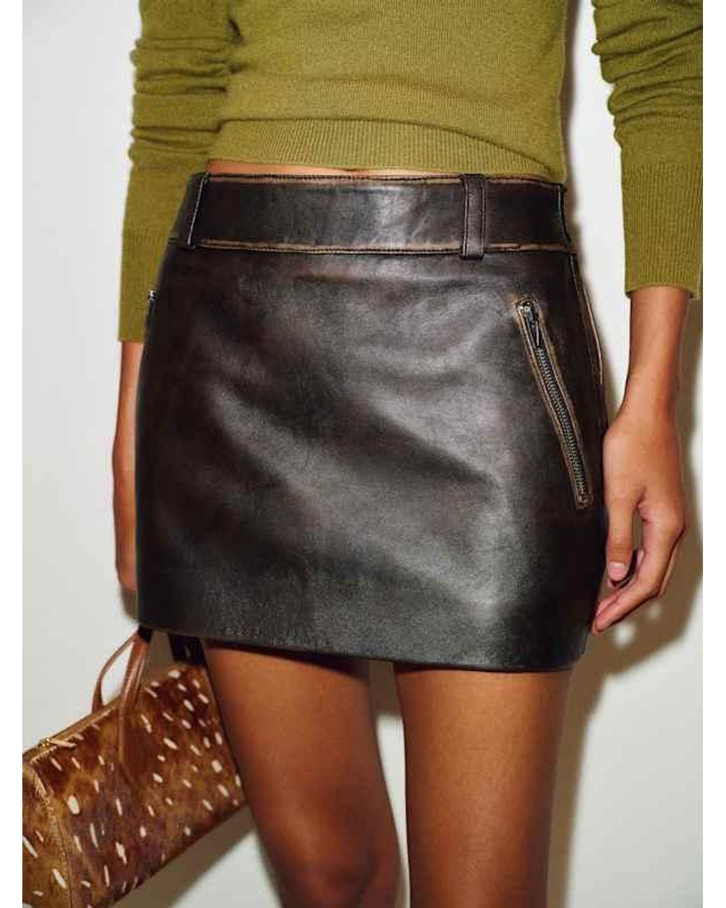 Reformation Green Veda Micah Leather Skirt 0