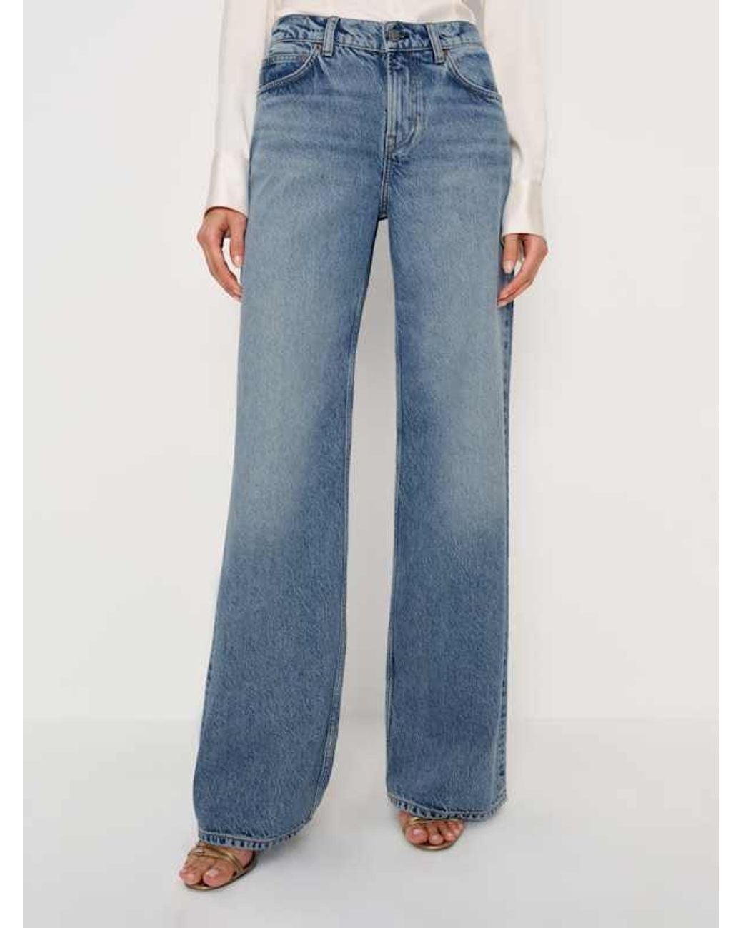 Reformation Blue Cary Low Rise Slouchy Wide Leg Jeans Denim