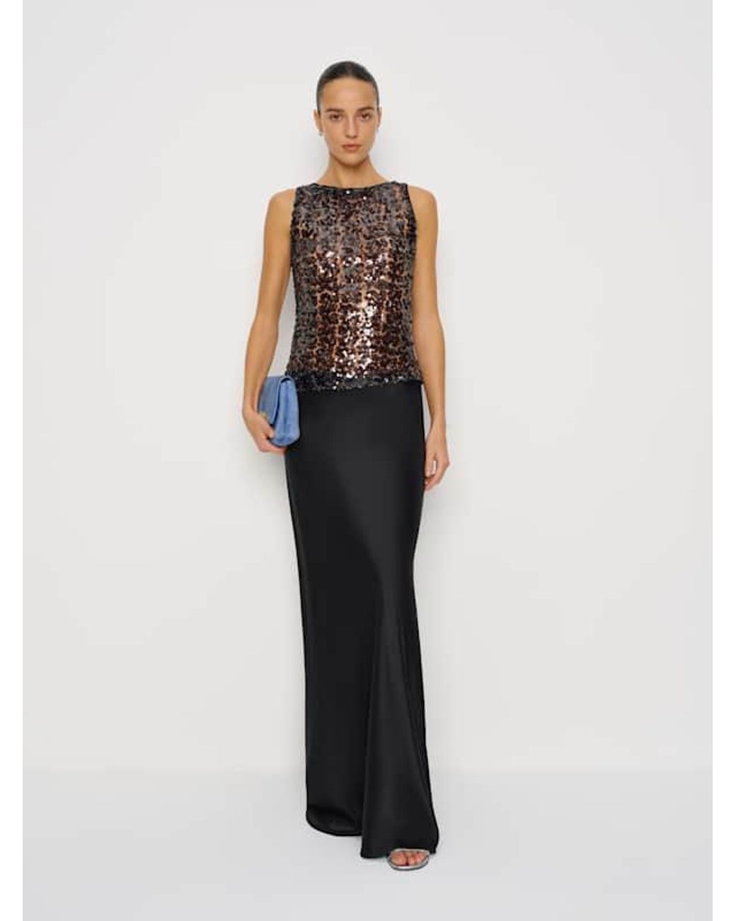 Reformation Black Lisa Knit Top Sheer Sequin