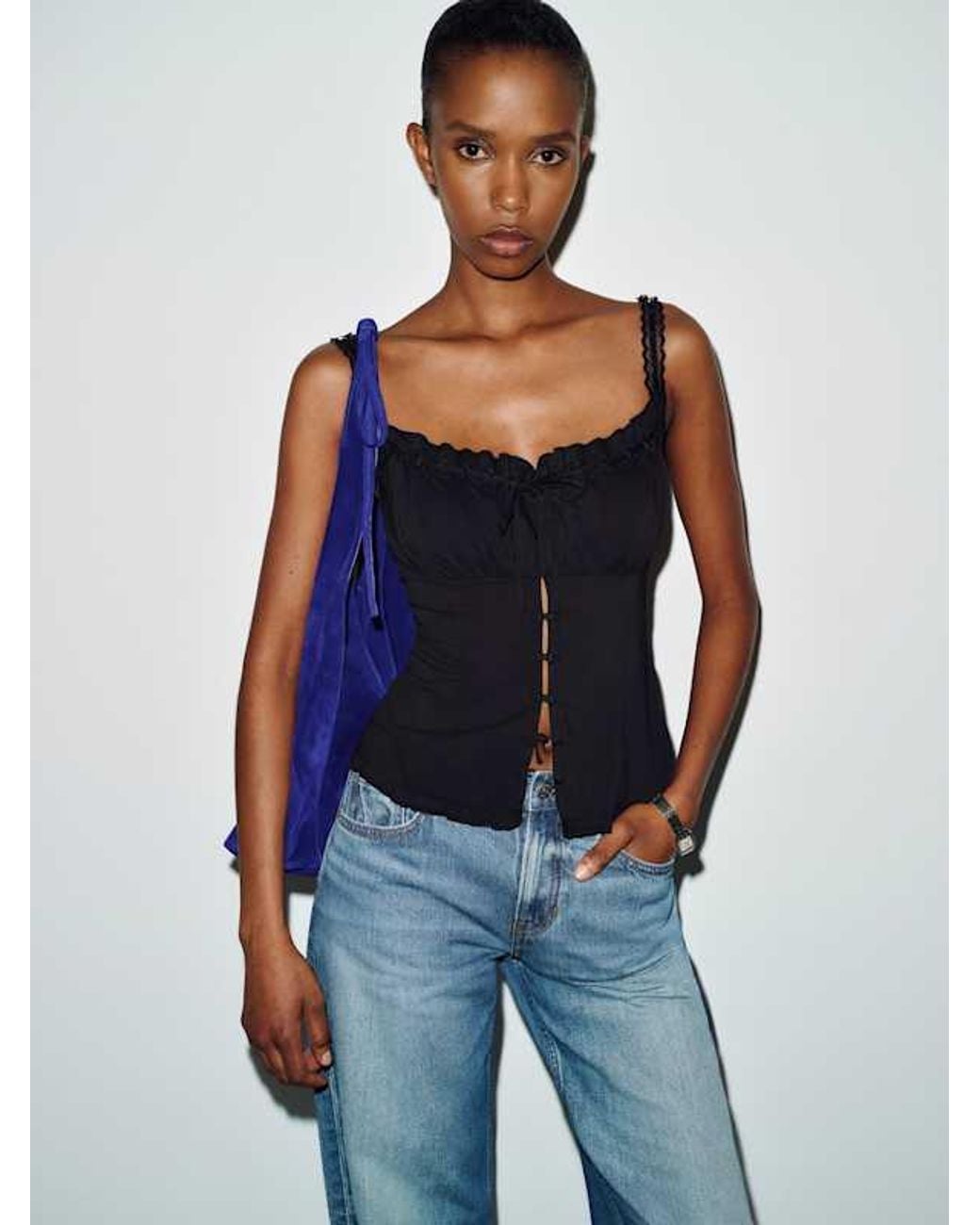 Reformation Blue Eveline Top Lace