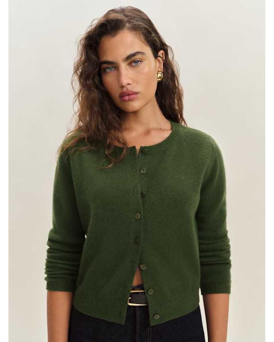 Reformation Green Clara Cashmere Crew Cardigan