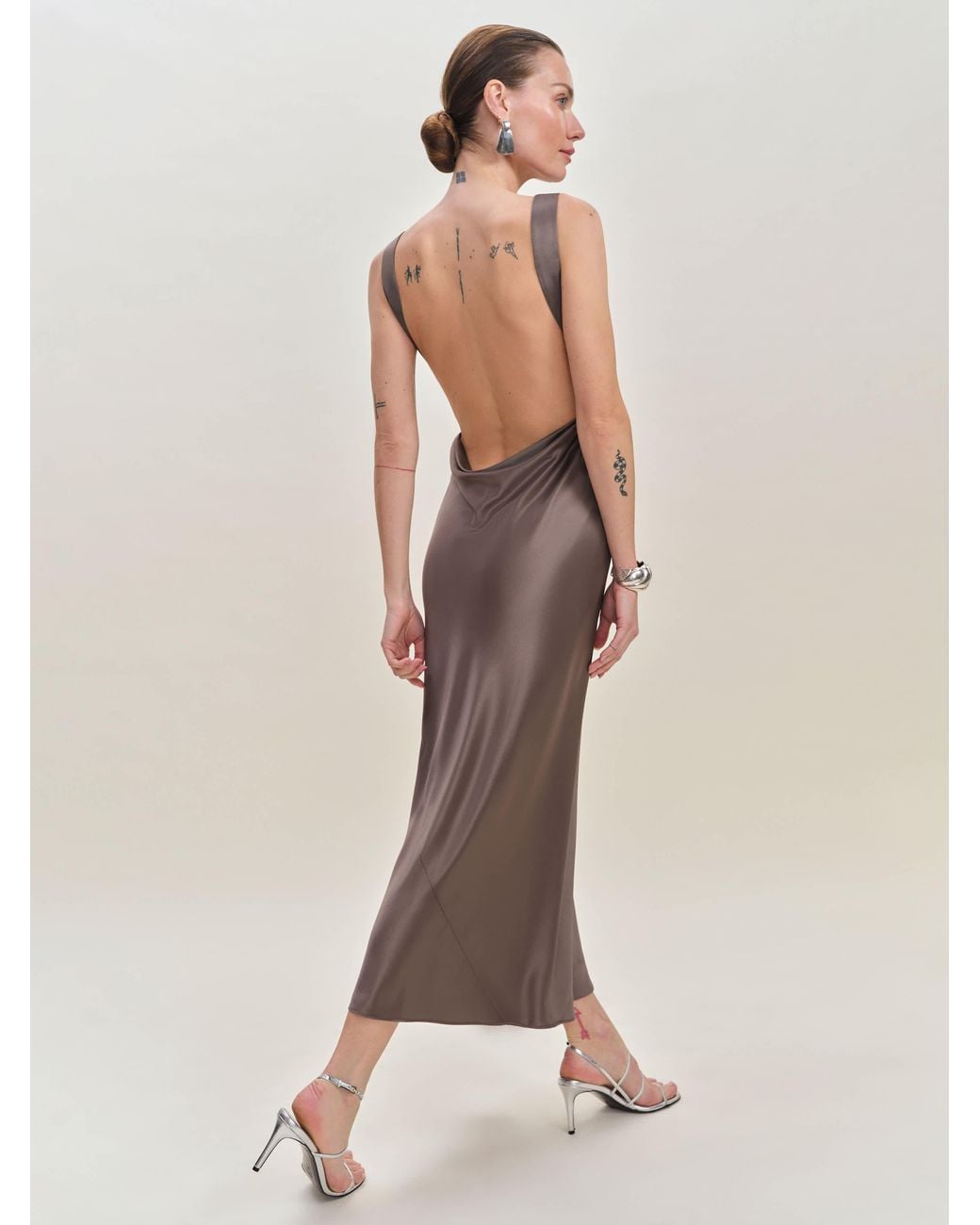 reformation brown satin dress Reformation Pernille Silk Tie-Strap Dress