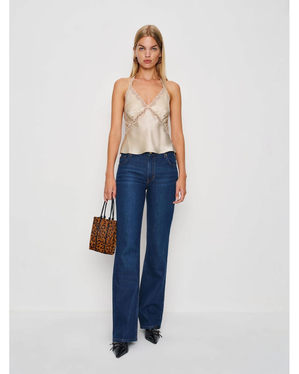Reformation Blue Monica Silk Top