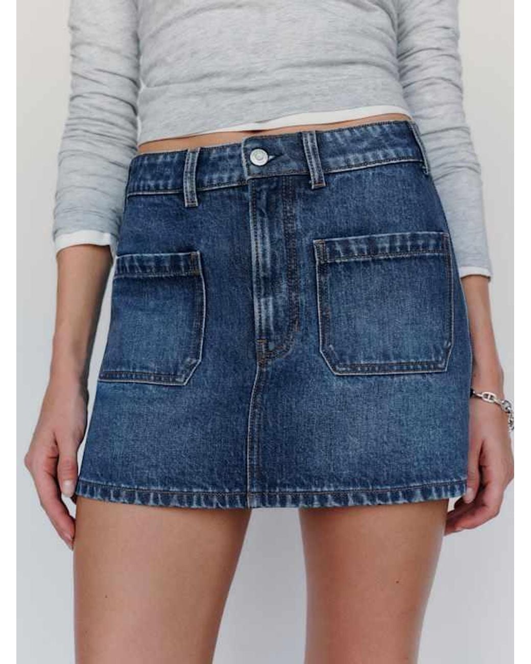 Reformation Blue Cristina Stretch Mid Rise Denim Skirt