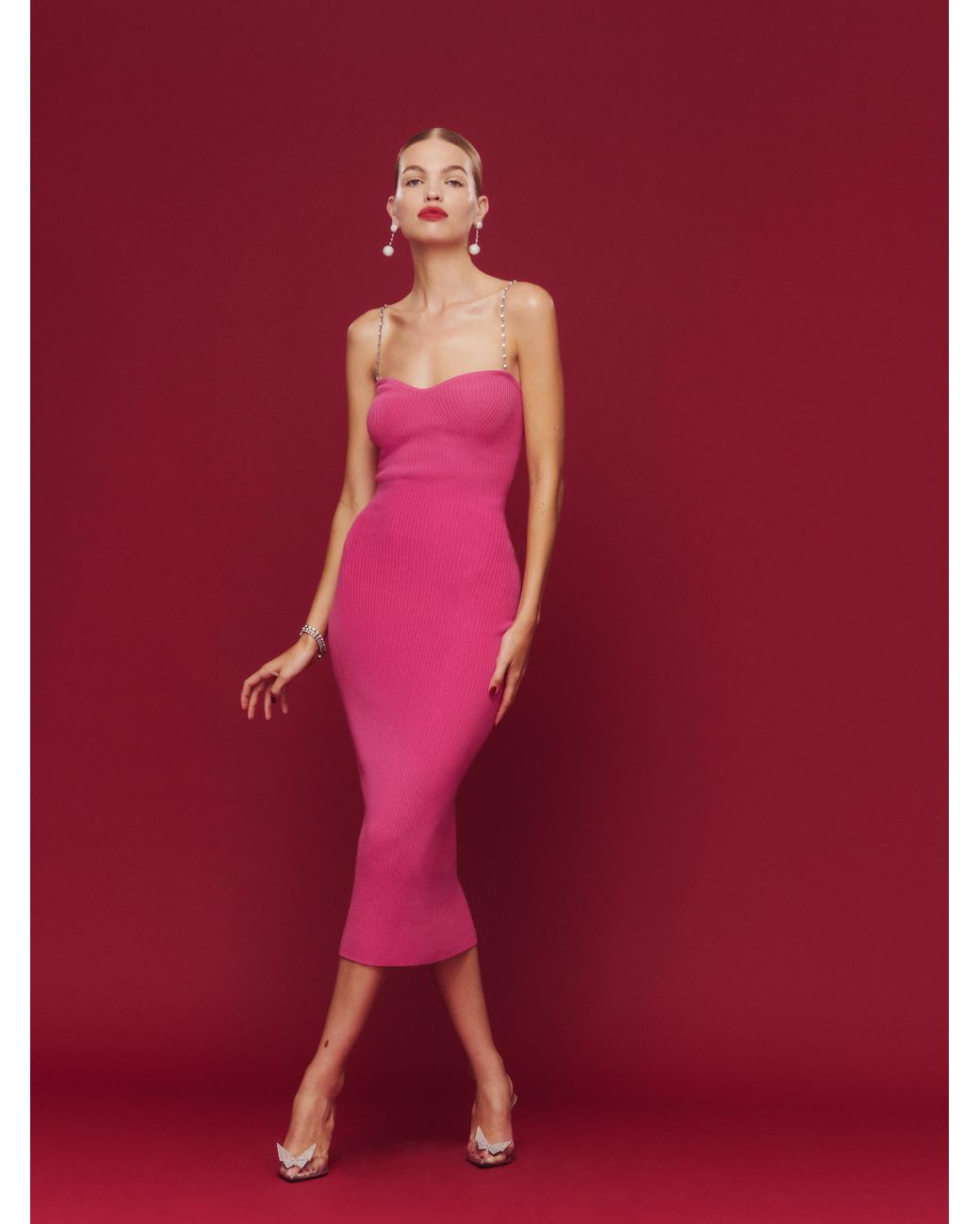 Reformation Kimmy Novelty Cashmere Sweater Dress in Red Lyst