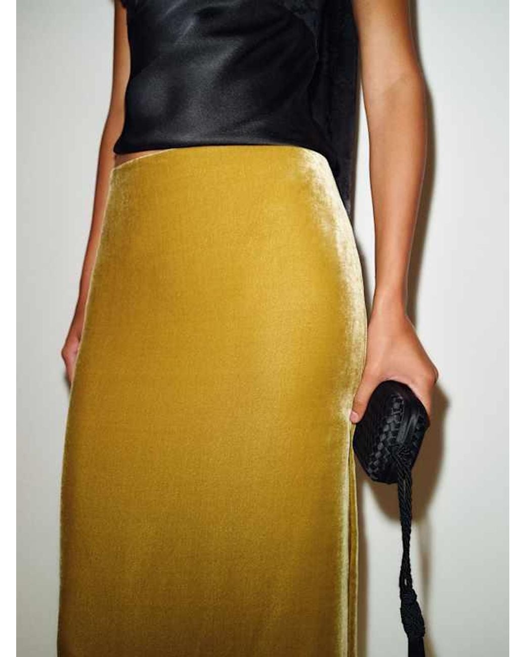 Reformation Yellow Helen Velvet Skirt 0
