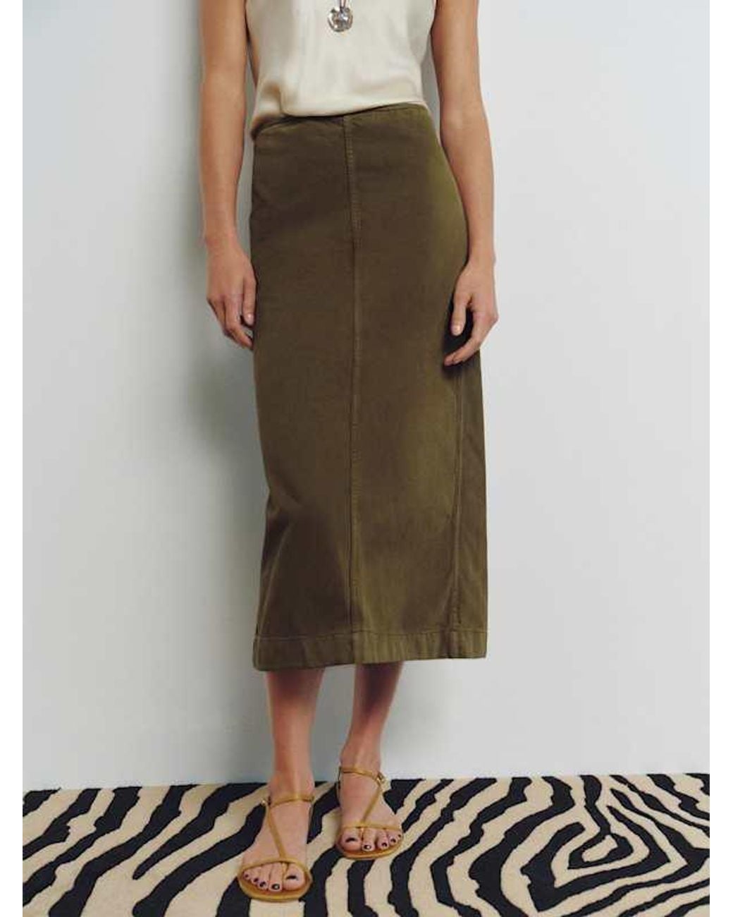 Reformation White Regina Mid Rise Midi Skirt