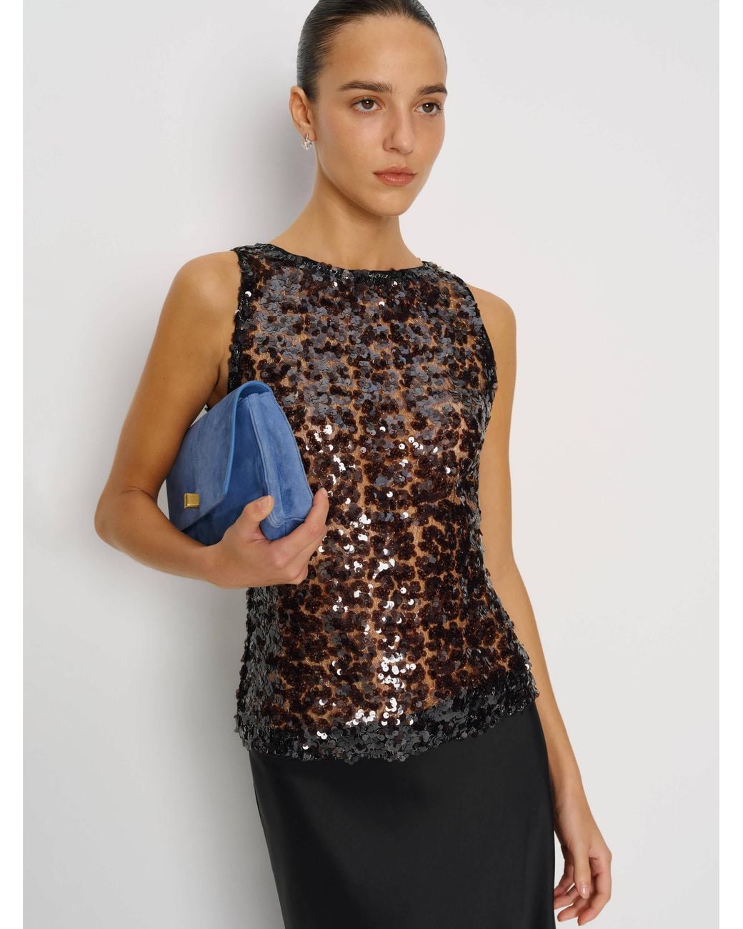 Reformation Black Lisa Knit Top Sheer Sequin