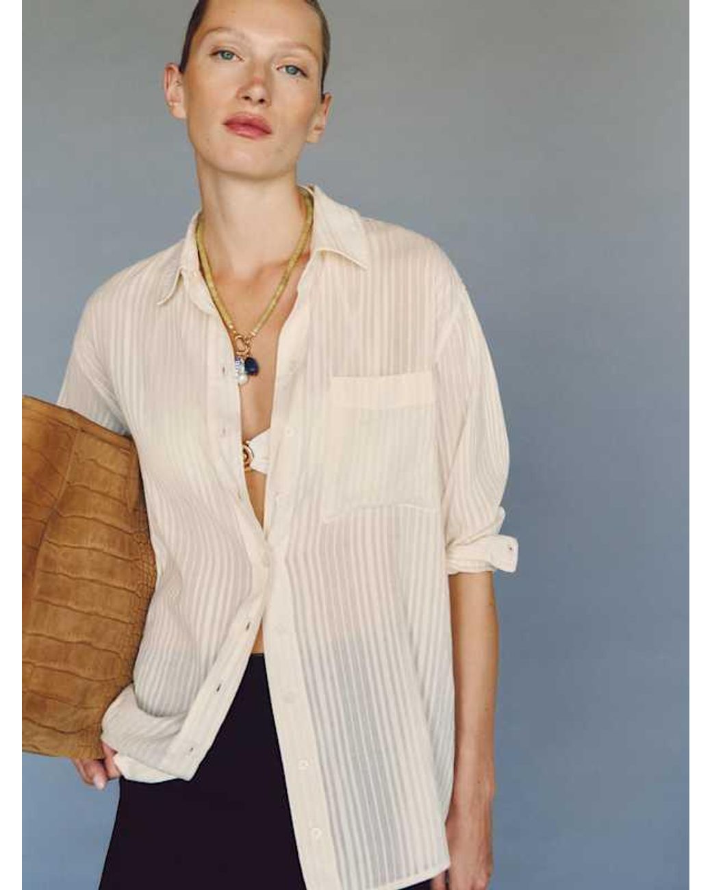 Reformation Blue Eli Oversized Shirt