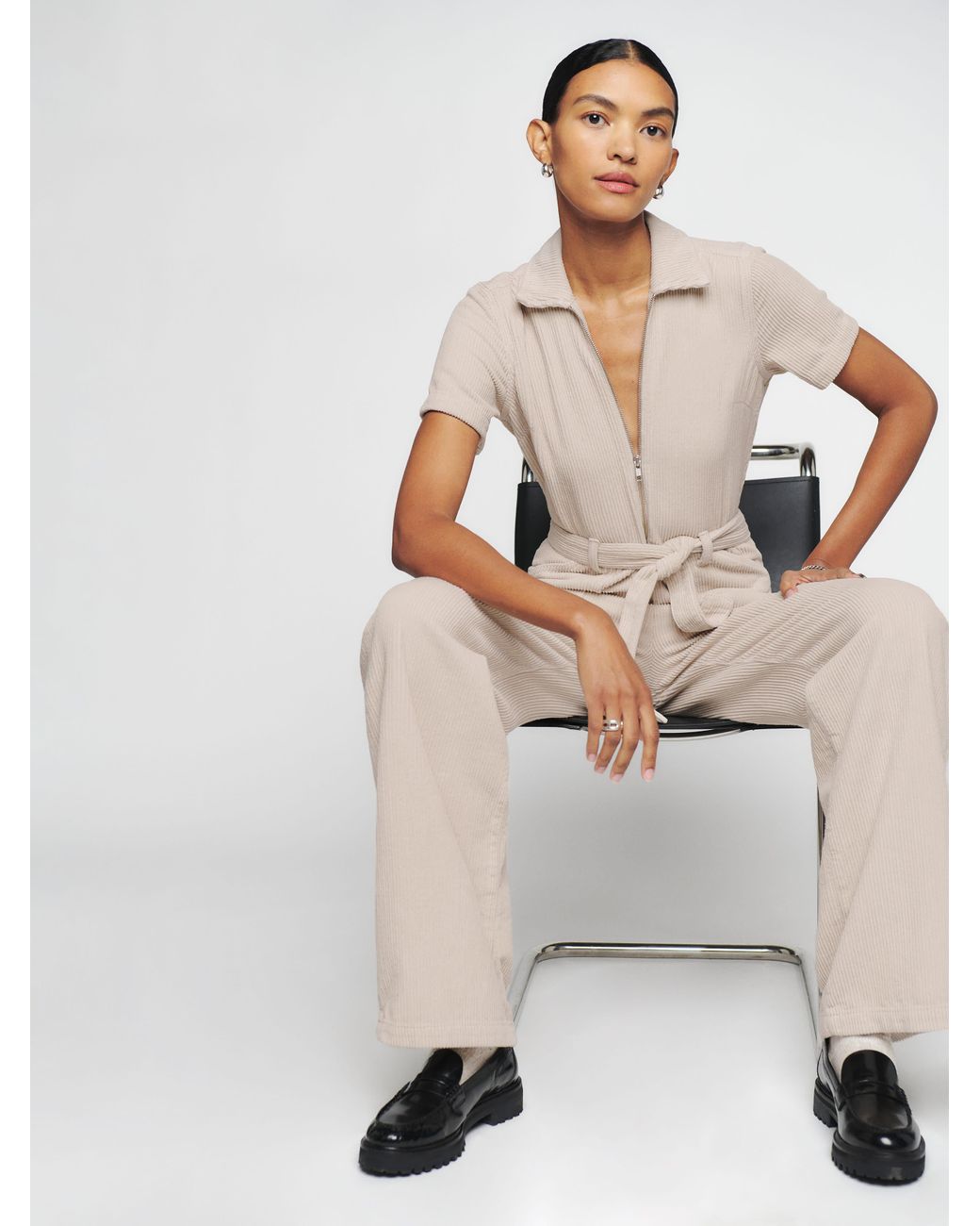 Mammoth Åh gud Det Reformation Cassidy Long Corduroy Jumpsuit in Natural | Lyst