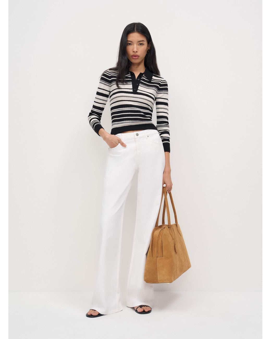 Reformation White Hermia Regenerative Merino Polo Cream Stripe