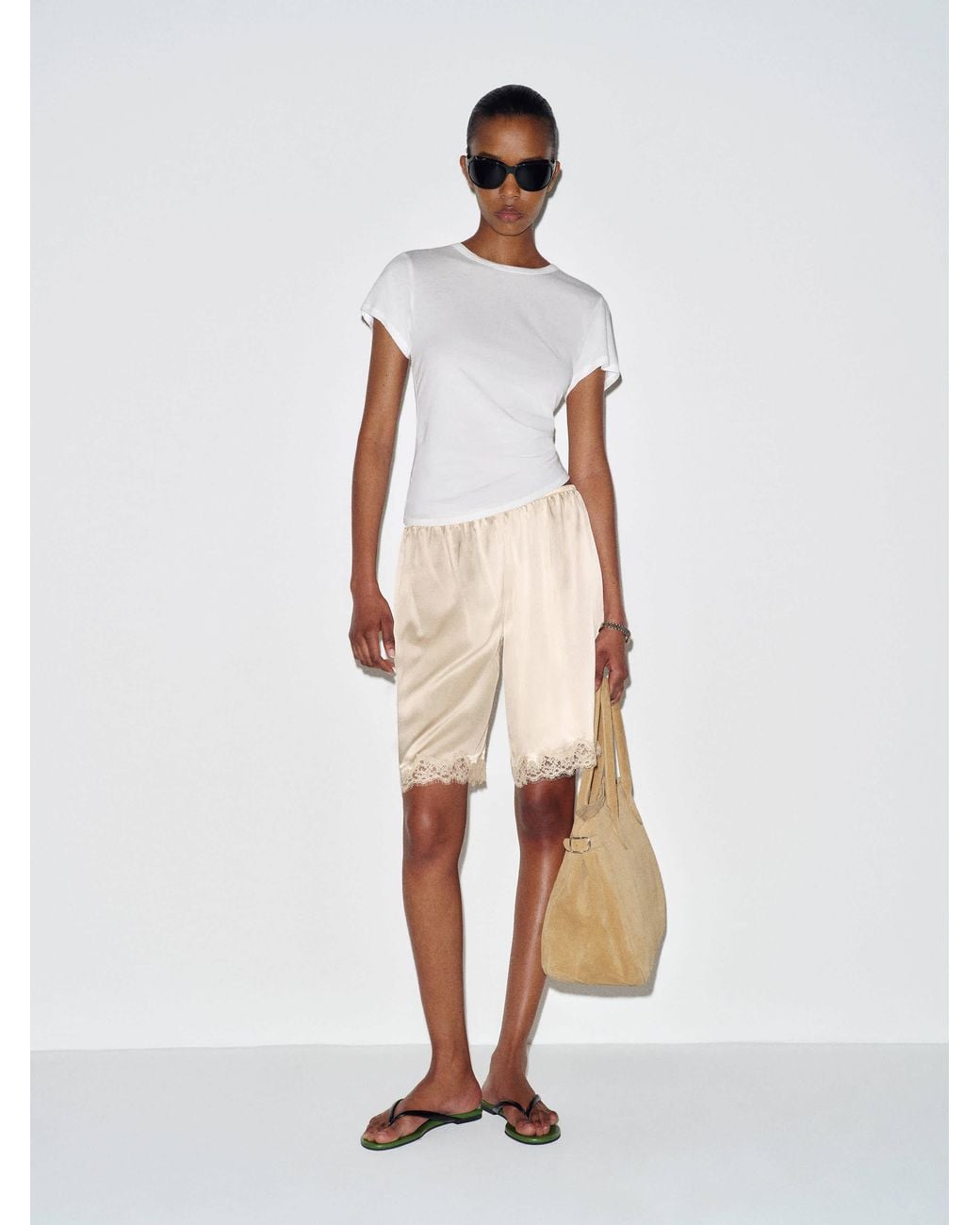 Reformation White Clara Silk Bermuda Short