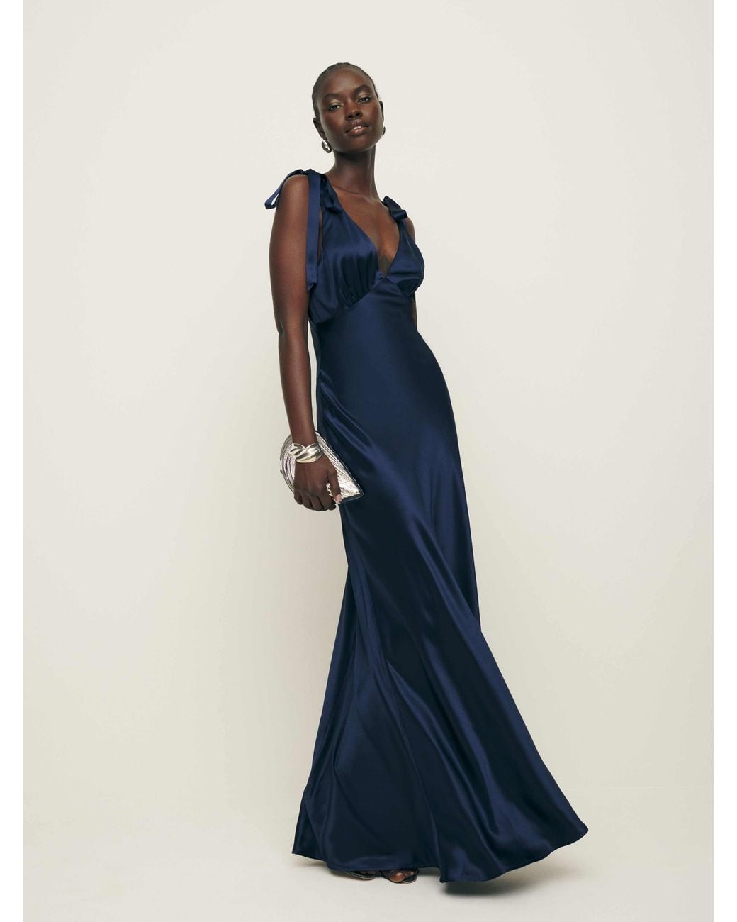 Reformation Blue Pernille Silk Gown
