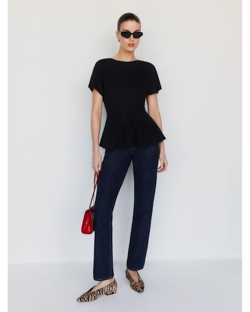 Reformation Black Anna Alpaca Peplum Sweater Top