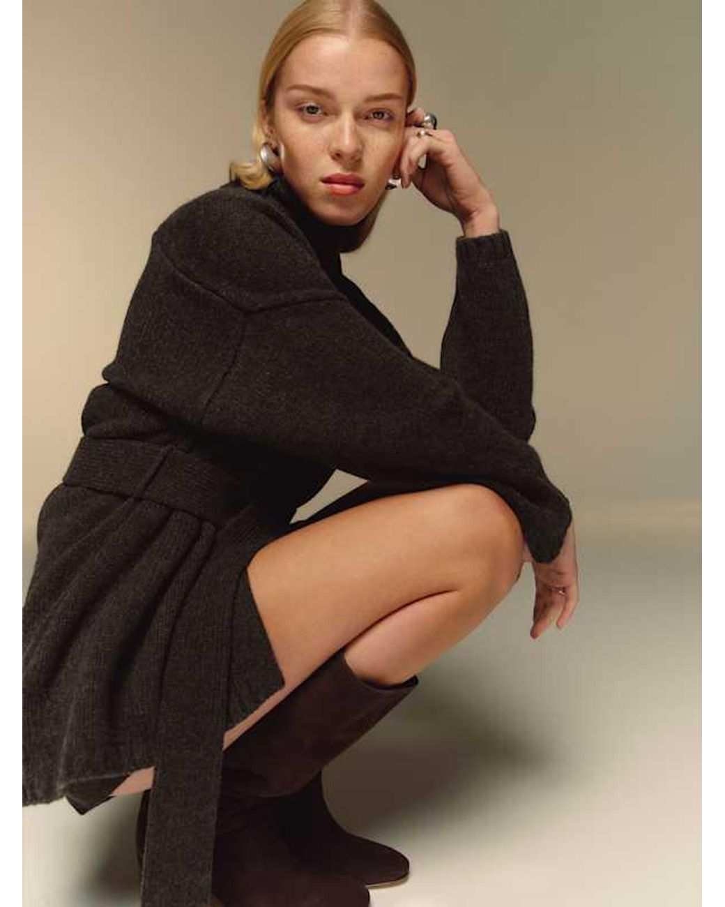 Reformation Black Meg Wrap Sweater Coat
