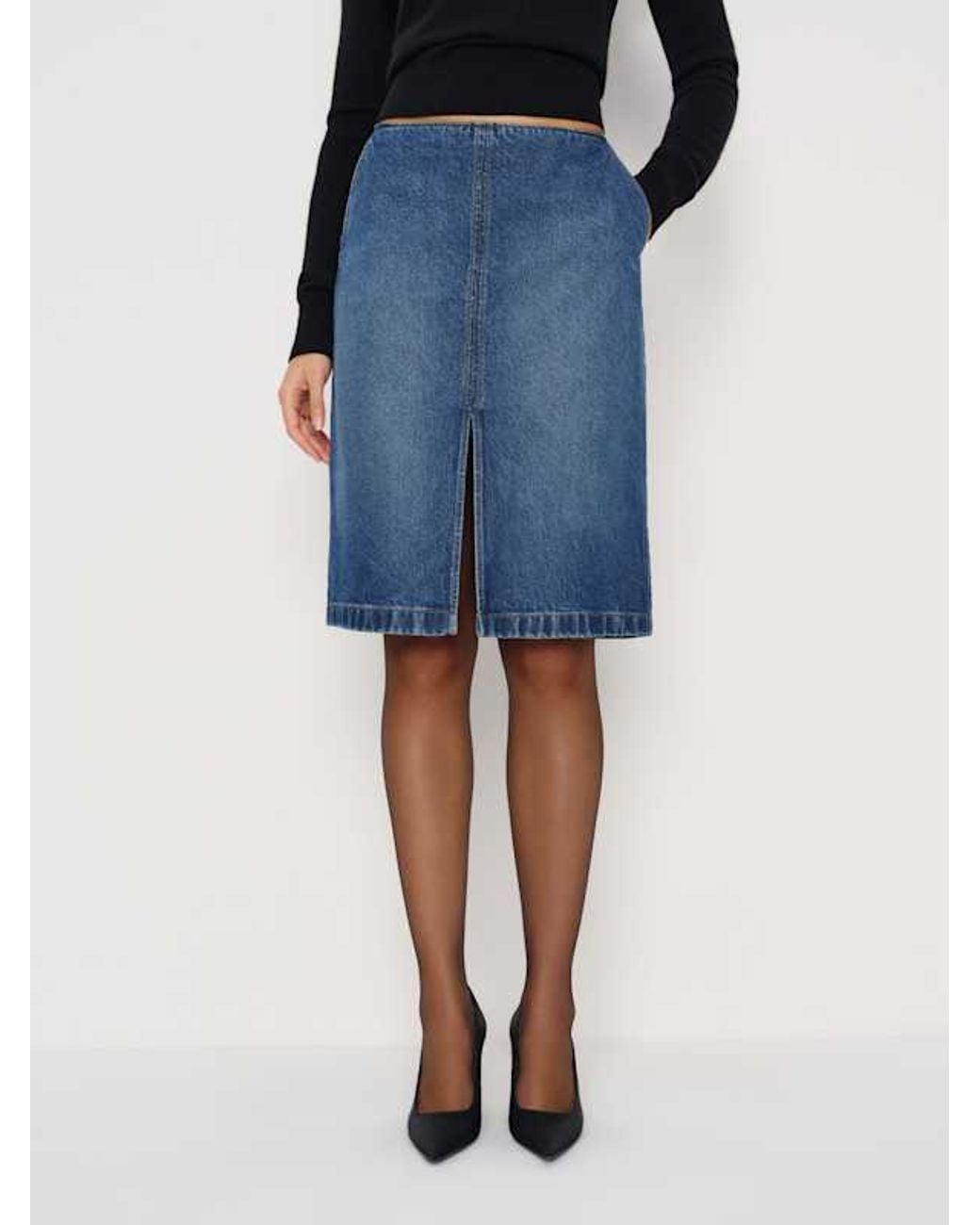 Reformation Blue Misty Stretch Mid Rise Skirt
