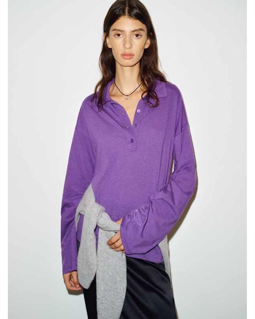Reformation Purple Mellen Polo Knit Top