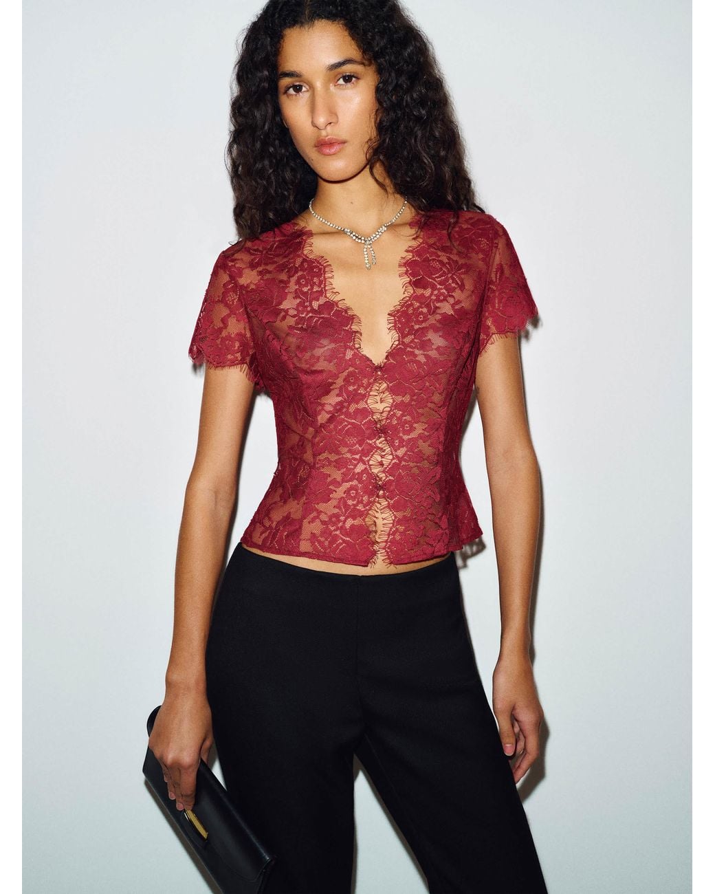 Reformation Red Eugenie Top Lace