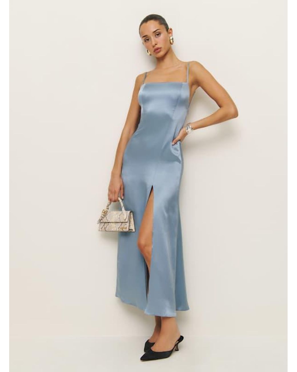 princess polly baby blue dress Light Blue Silk Satin A-line V-neck Long Prom Dress SP934