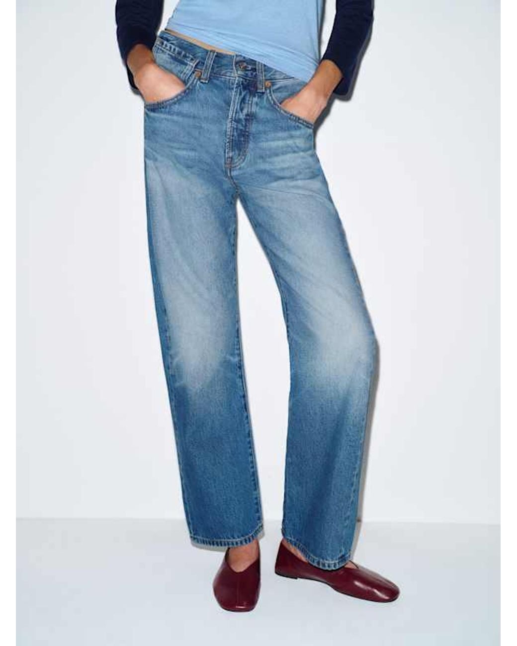 Reformation Blue Ethan Low Rise Buckle Back Baggy Jeans Denim