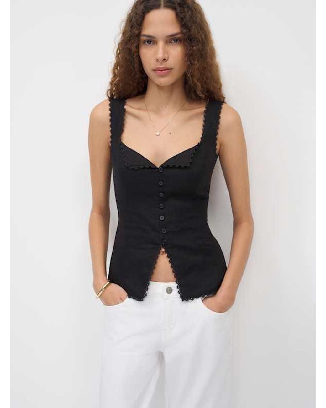Reformation Black Viola Linen Top