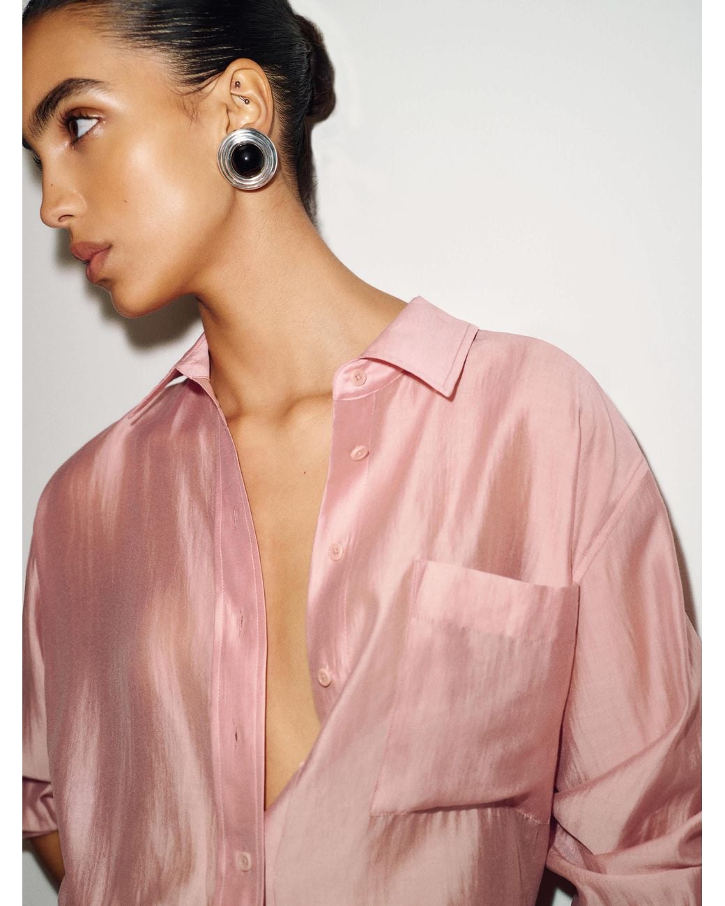 Reformation Brown Eli Oversized Shirt Sheer