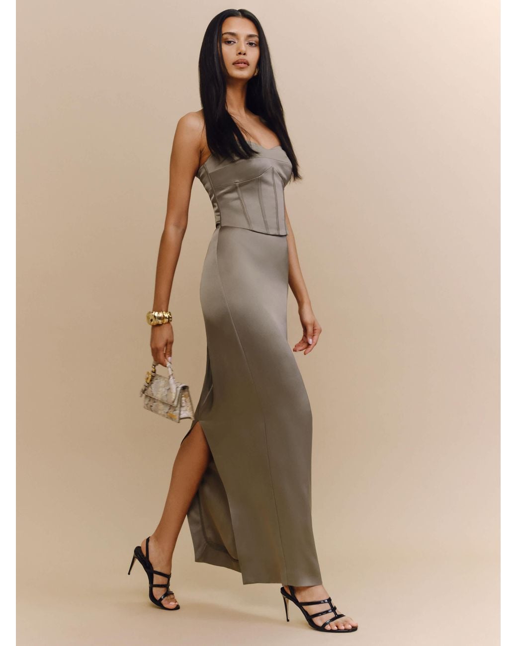 Reformation Ariyah Satin Dress in Natural | Lyst