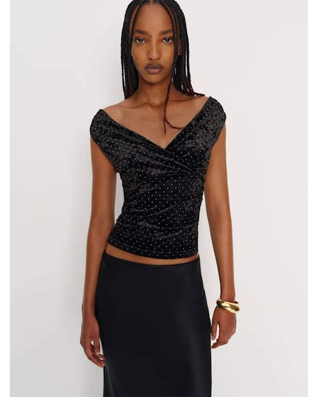 Reformation Black Lauryn Knit Top Velvet