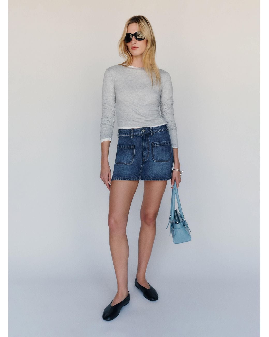 Reformation Blue Cristina Stretch Mid Rise Denim Skirt