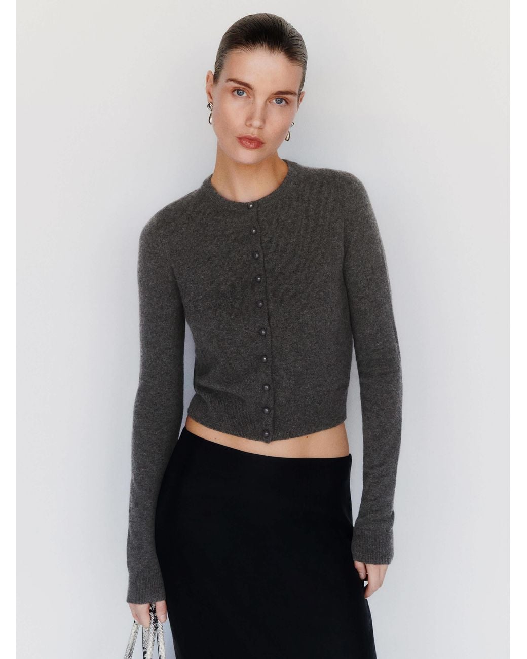 Reformation Gray Caspia Cashmere Cropped Cardigan