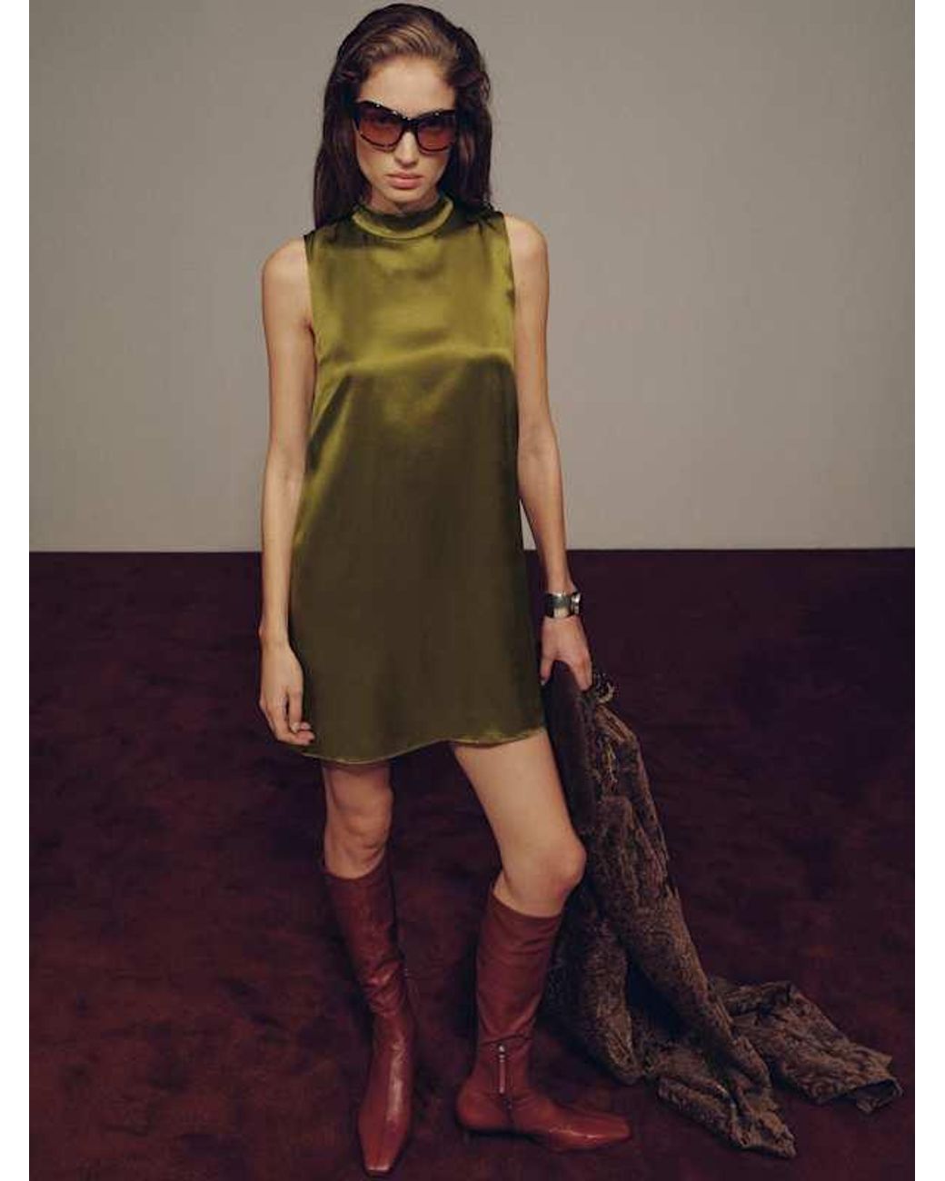 Reformation Green Lantana Silk Dress