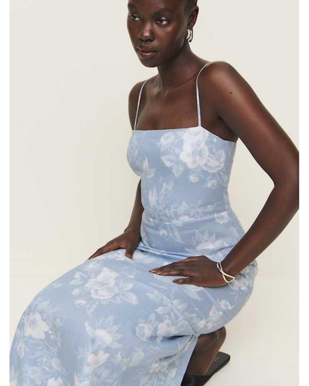 Reformation Frankie Linen Dress in Blue | Lyst