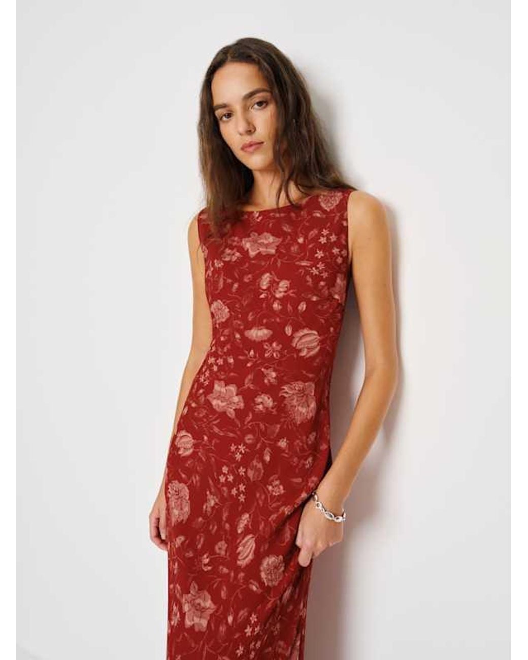 Reformation Red Prescott Floral-Print Chiffon Maxi Dress